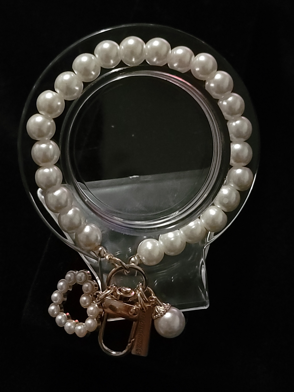 Pearl Beaded Wristlet Keychain Bracelet - White Pearls